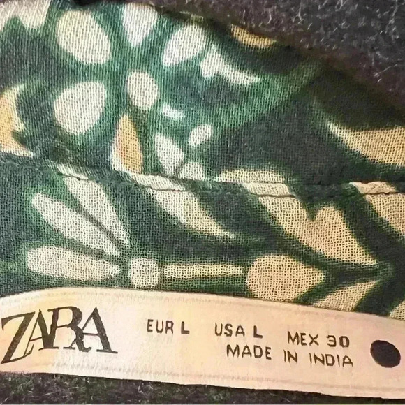 Zara Green Floral Chiffon Belted Long Sleeve Button Full Shirt Dreas size Large - Picture 4 of 7